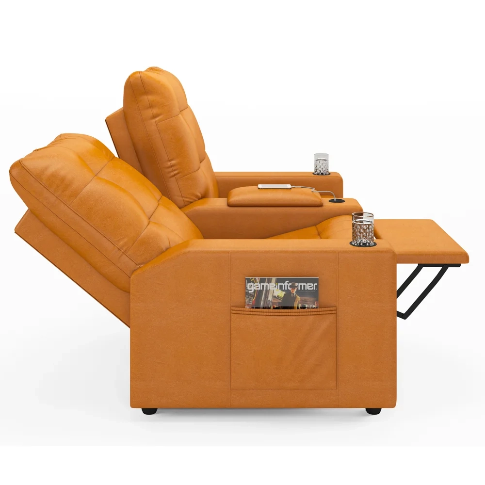 Poltrona de Cinema Reclinável 2 Lugares Baú USB Mallie FH9 PU Whisky - Mpozenato