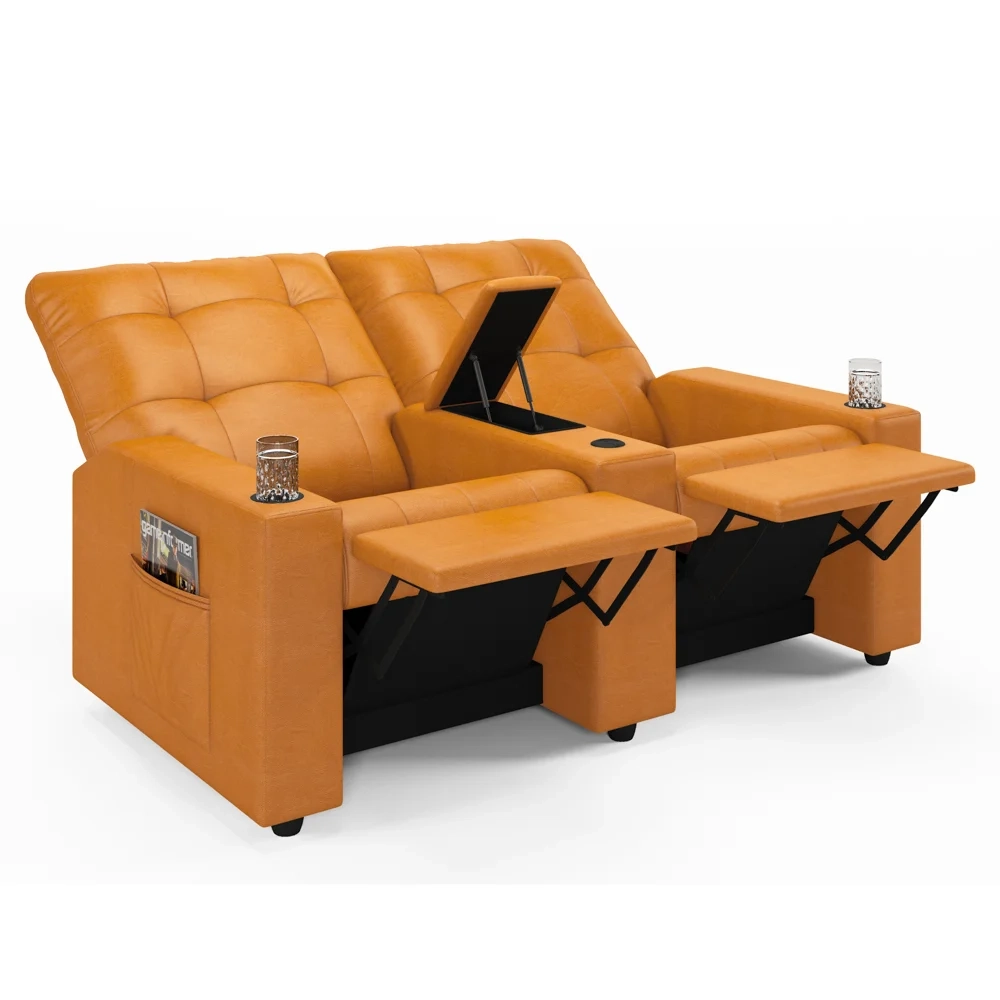 Poltrona de Cinema Reclinável 2 Lugares Baú USB Mallie FH9 PU Whisky - Mpozenato
