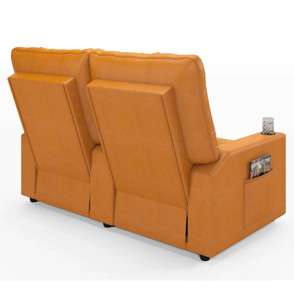 Poltrona de Cinema Reclinável 2 Lugares Baú USB Mallie FH9 PU Whisky - Mpozenato