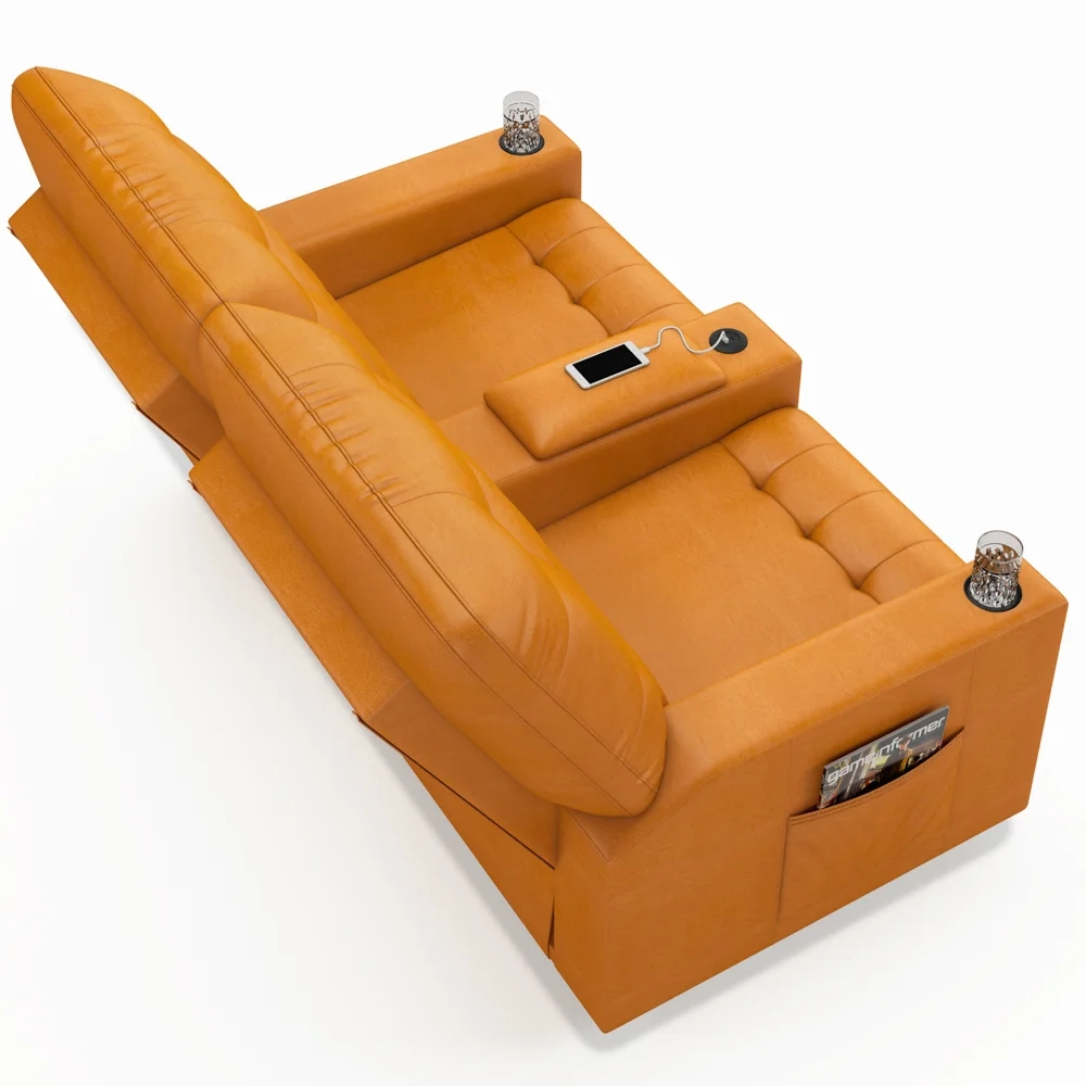 Poltrona de Cinema Reclinável 2 Lugares Baú USB Mallie FH9 PU Whisky - Mpozenato