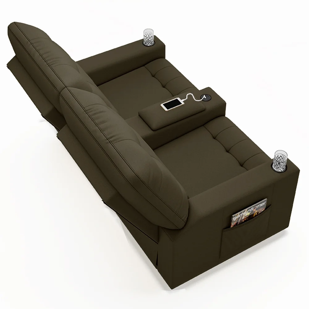 Poltrona de Cinema Reclinável 2 Lugares Baú USB Mallie FH9 Veludo Capuccino - Mpozenato