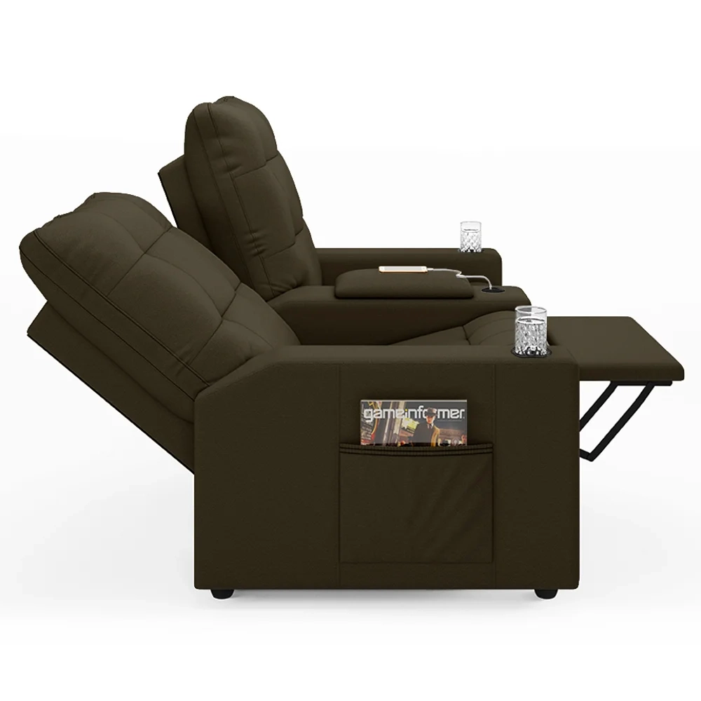 Poltrona de Cinema Reclinável 2 Lugares Baú USB Mallie FH9 Veludo Capuccino - Mpozenato
