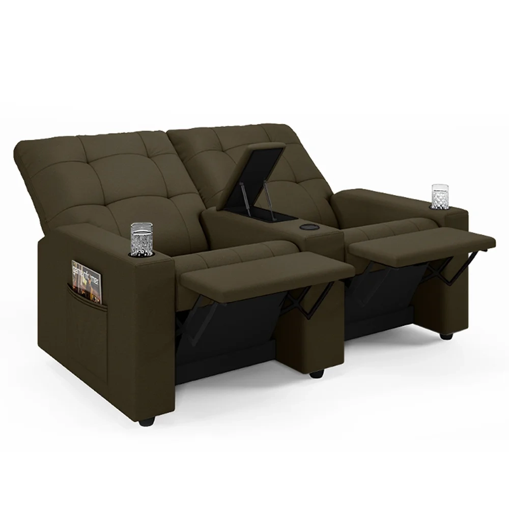Poltrona de Cinema Reclinável 2 Lugares Baú USB Mallie FH9 Veludo Capuccino - Mpozenato