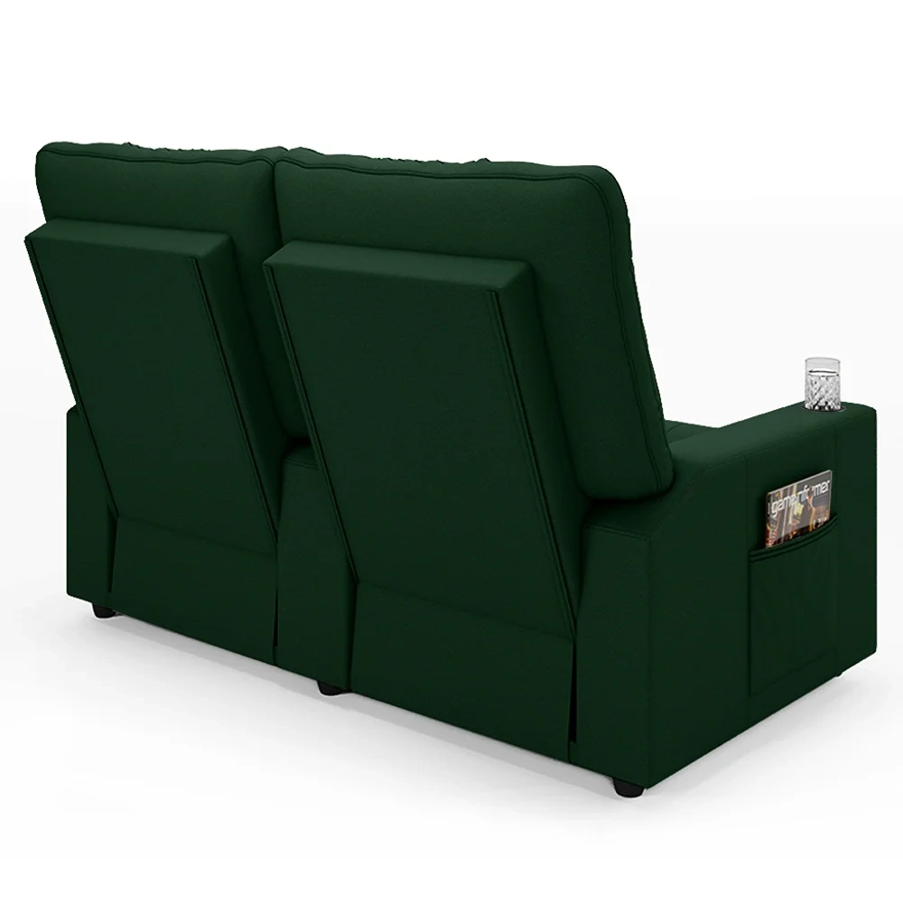 Poltrona de Cinema Reclinável 2 Lugares Baú USB Mallie FH9 Veludo Verde - Mpozenato