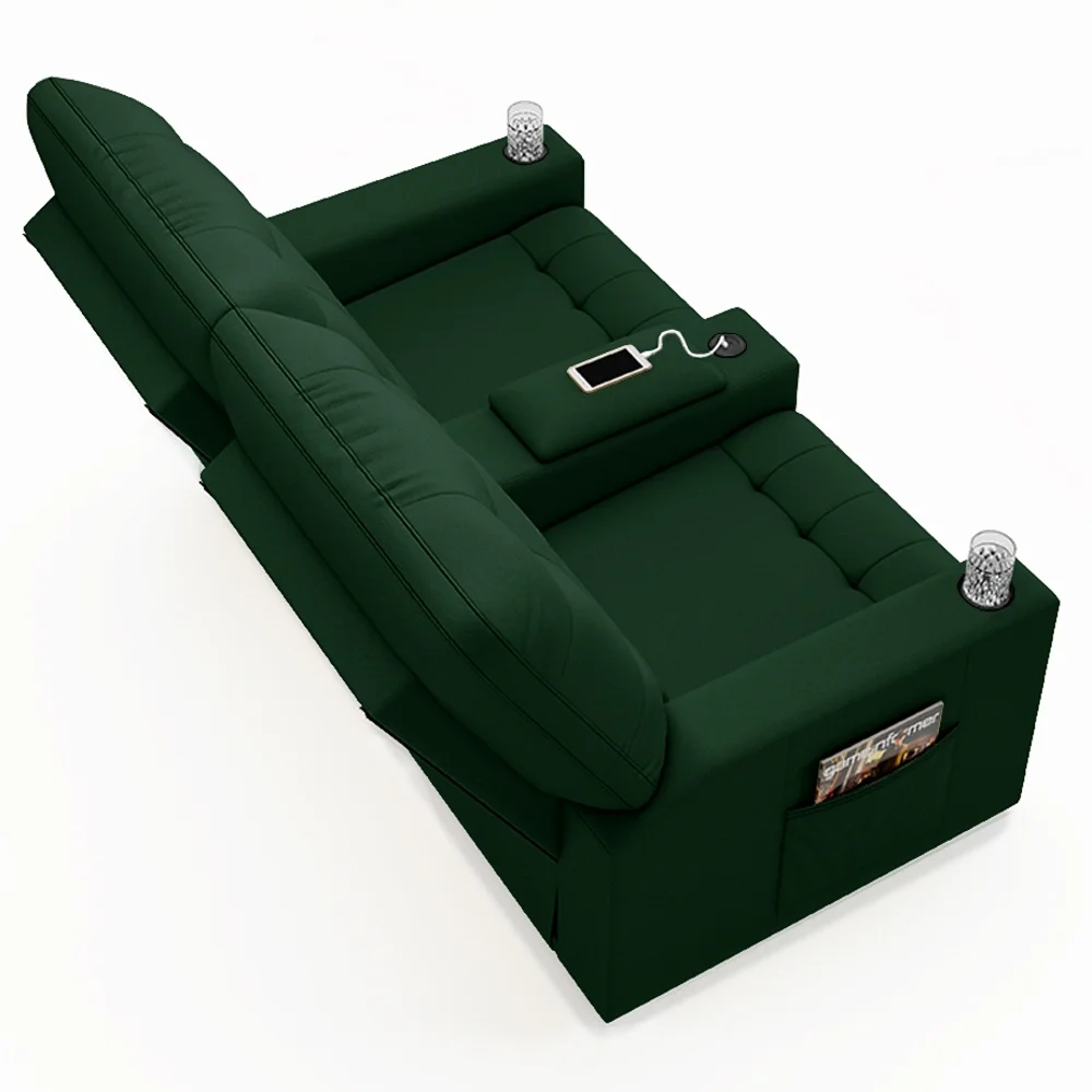 Poltrona de Cinema Reclinável 2 Lugares Baú USB Mallie FH9 Veludo Verde - Mpozenato