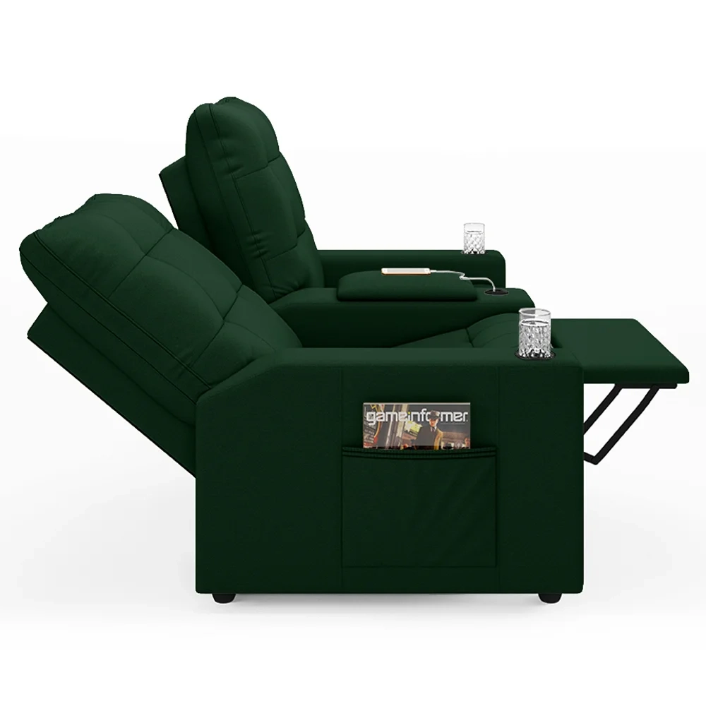 Poltrona de Cinema Reclinável 2 Lugares Baú USB Mallie FH9 Veludo Verde - Mpozenato