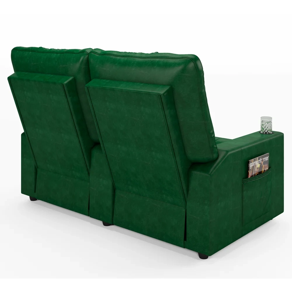 Poltrona de Cinema Reclinável 2 Lugares Baú USB Mallie FH9 PU Verde Musgo - Mpozenato