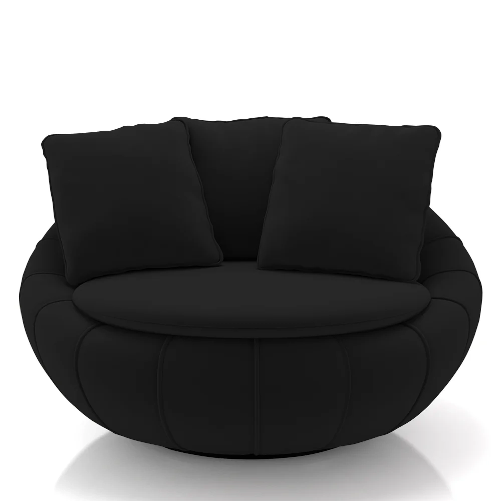 Poltrona Decorativa Redonda Giratória com Almofadas Saphire Z32 Veludo Preto - Mpozenato