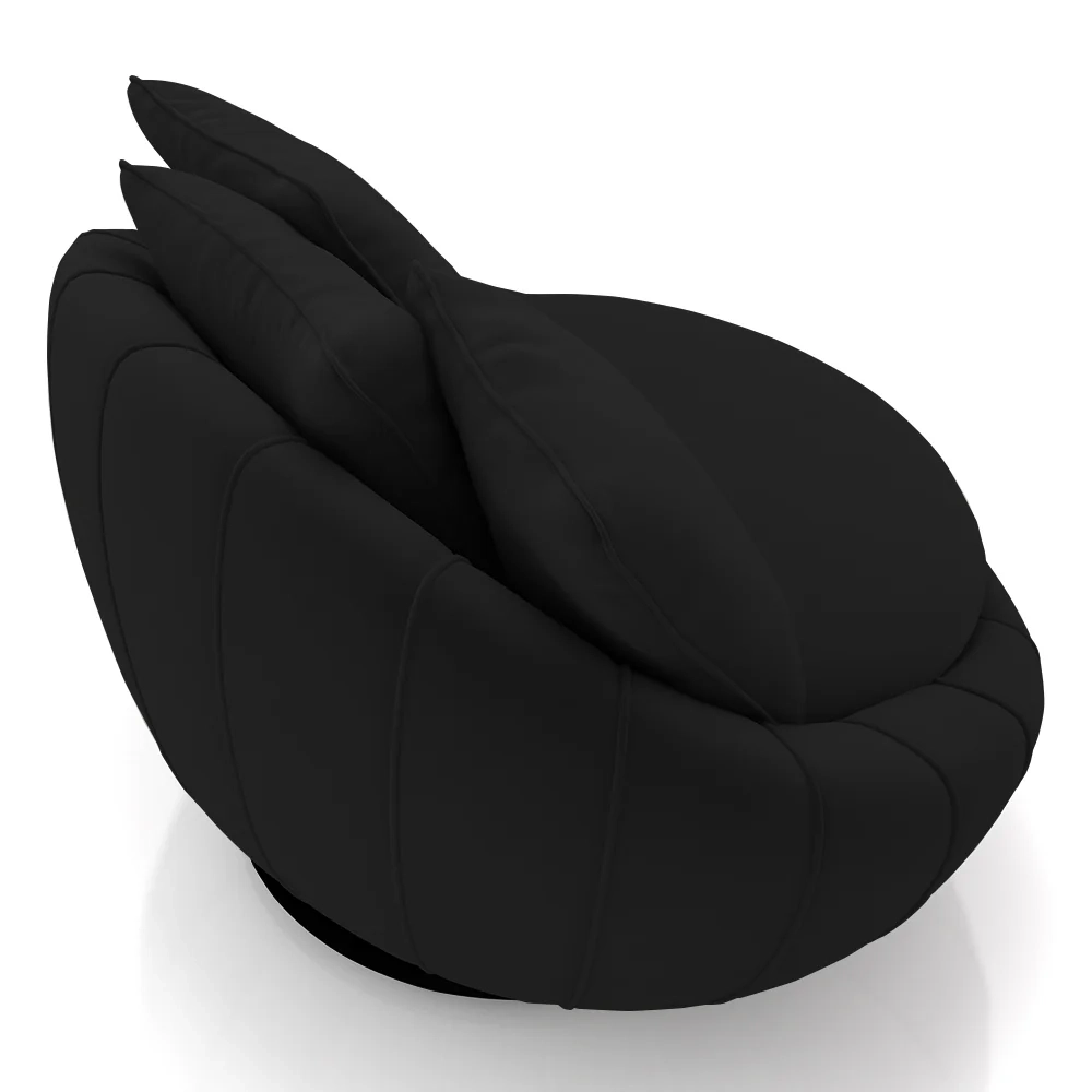 Poltrona Decorativa Redonda Giratória com Almofadas Saphire Z32 Veludo Preto - Mpozenato