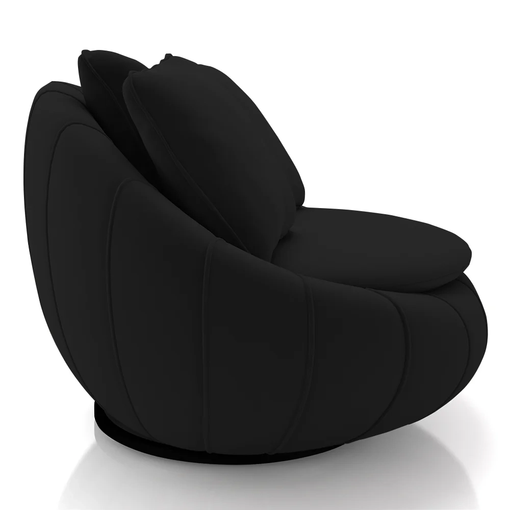 Poltrona Decorativa Redonda Giratória com Almofadas Saphire Z32 Veludo Preto - Mpozenato