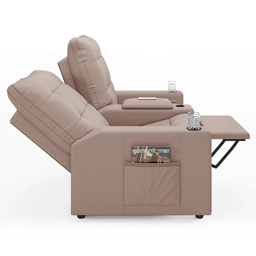 Poltrona de Cinema Reclinável 2 Lugares Baú USB Mallie FH9 Veludo Rosê - Mpozenato