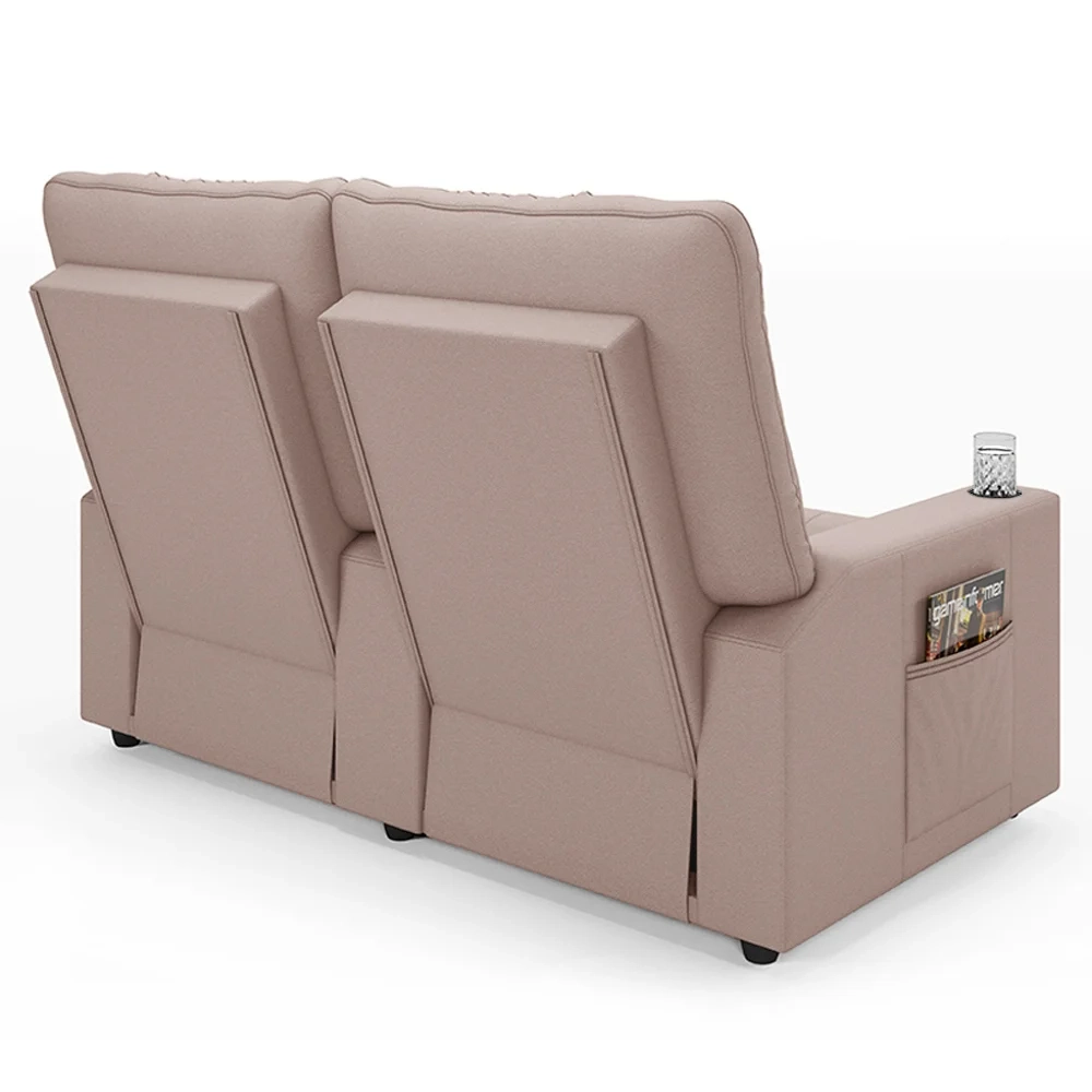 Poltrona de Cinema Reclinável 2 Lugares Baú USB Mallie FH9 Veludo Rosê - Mpozenato