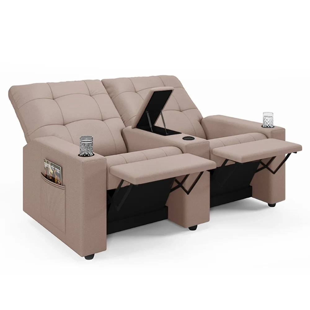 Poltrona de Cinema Reclinável 2 Lugares Baú USB Mallie FH9 Veludo Rosê - Mpozenato