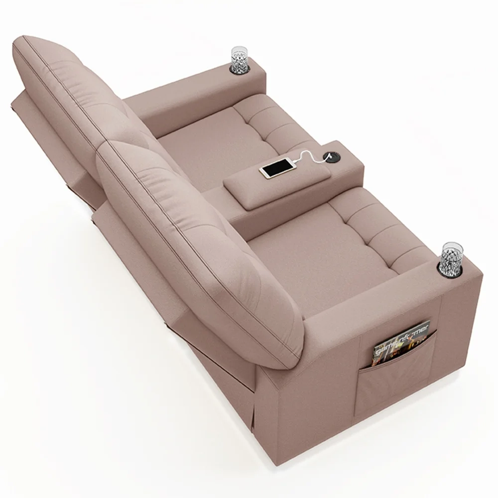 Poltrona de Cinema Reclinável 2 Lugares Baú USB Mallie FH9 Veludo Rosê - Mpozenato