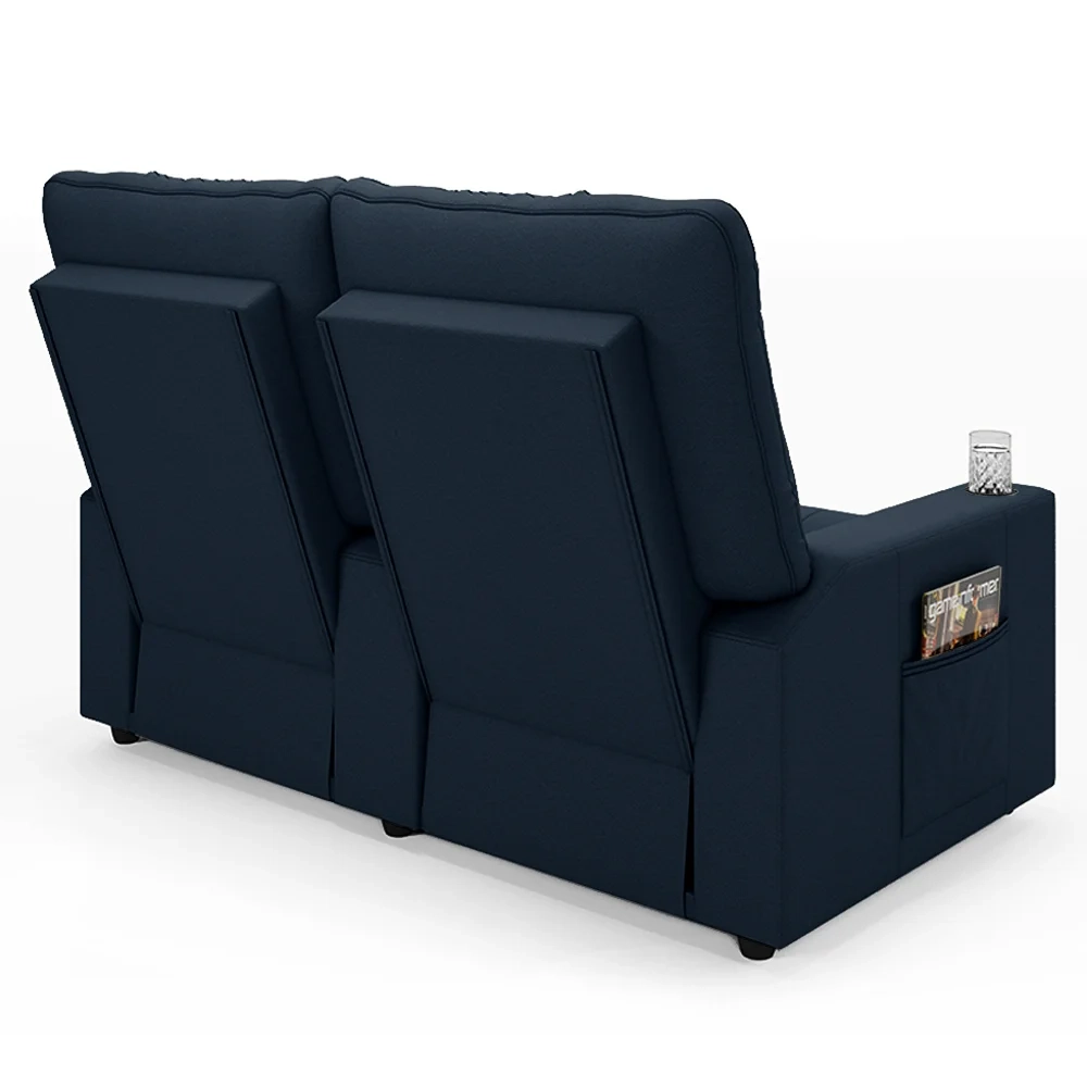 Poltrona de Cinema Reclinável 2 Lugares Baú USB Mallie FH9 Veludo Azul - Mpozenato