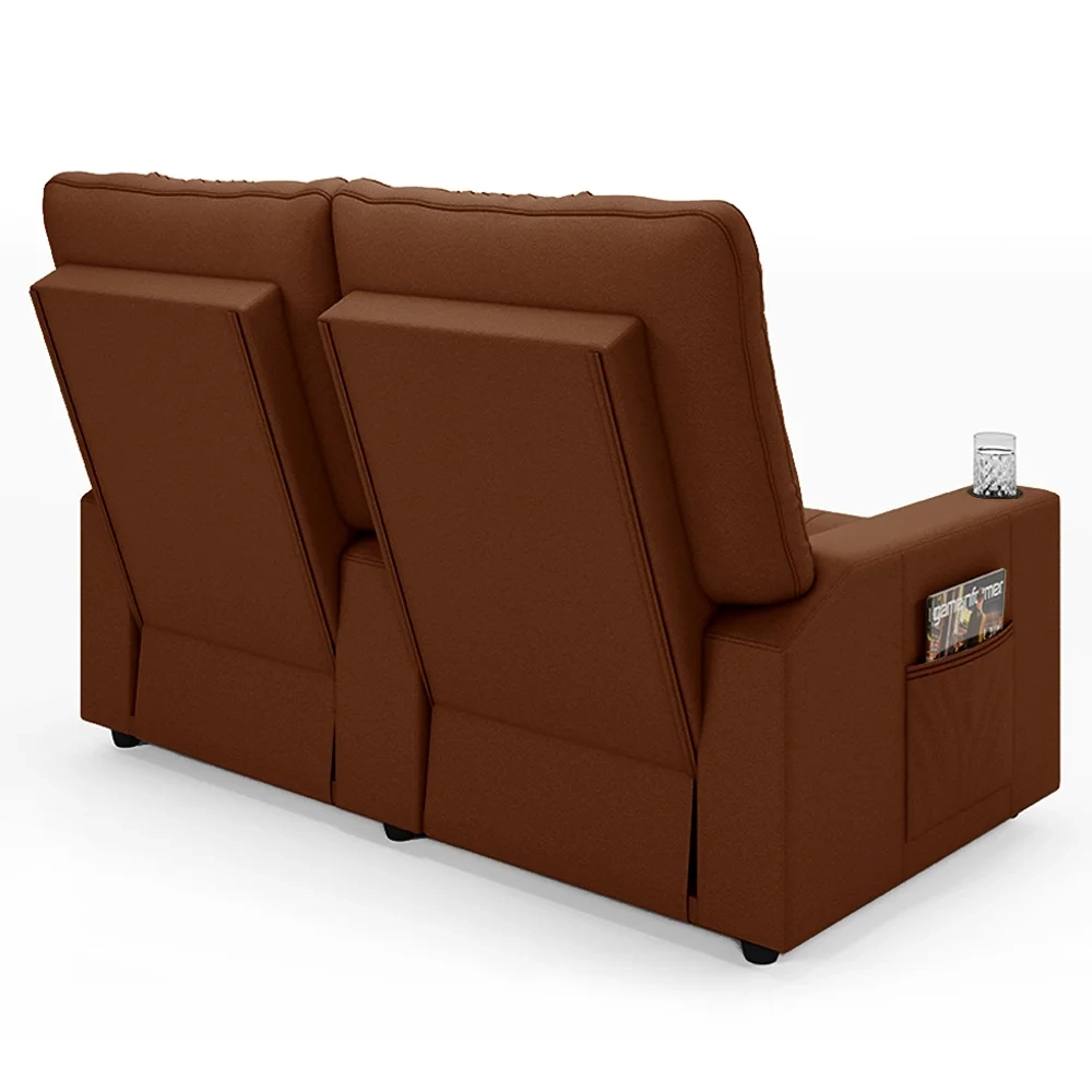 Poltrona de Cinema Reclinável 2 Lugares Baú USB Mallie FH9 Veludo Terracota - Mpozenato