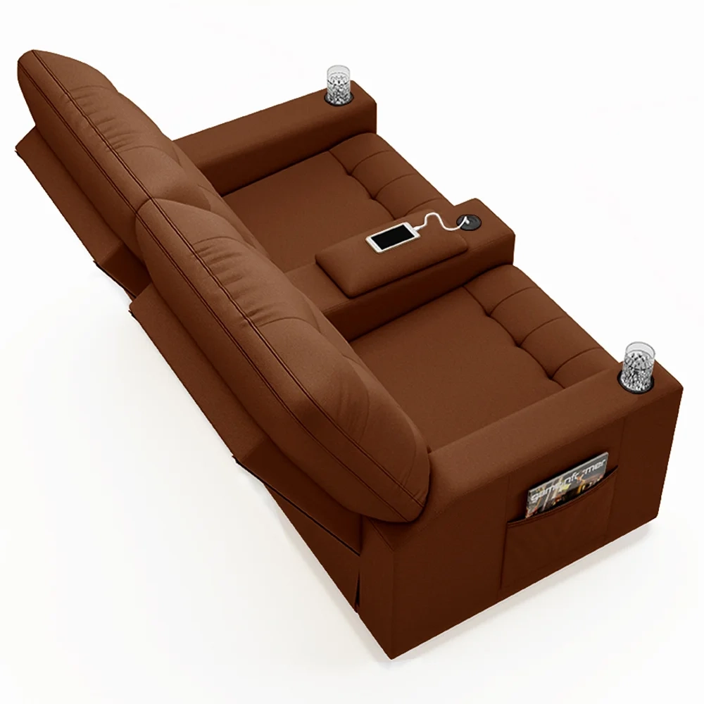 Poltrona de Cinema Reclinável 2 Lugares Baú USB Mallie FH9 Veludo Terracota - Mpozenato
