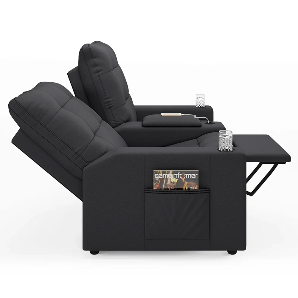 Poltrona de Cinema Reclinável 2 Lugares Baú USB Mallie FH9 Veludo Cinza - Mpozenato