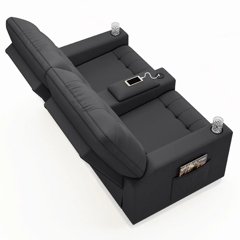 Poltrona de Cinema Reclinável 2 Lugares Baú USB Mallie FH9 Veludo Cinza - Mpozenato