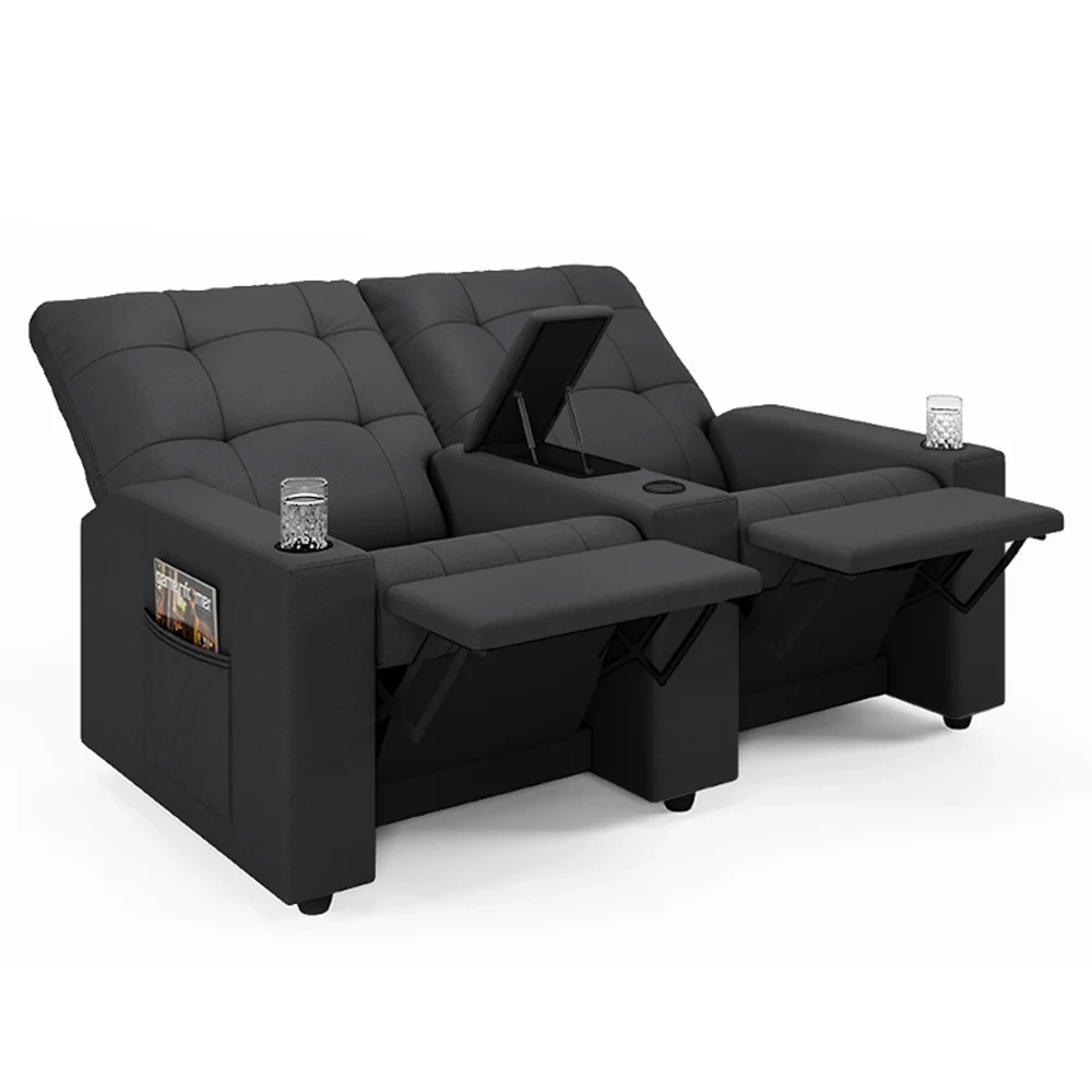 Poltrona de Cinema Reclinável 2 Lugares Baú USB Mallie FH9 Veludo Cinza - Mpozenato