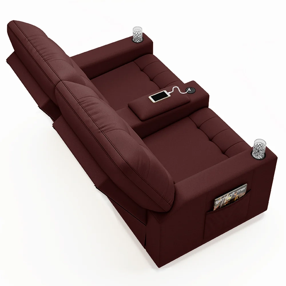 Poltrona de Cinema Reclinável 2 Lugares Baú USB Mallie FH9 Veludo Vinho - Mpozenato