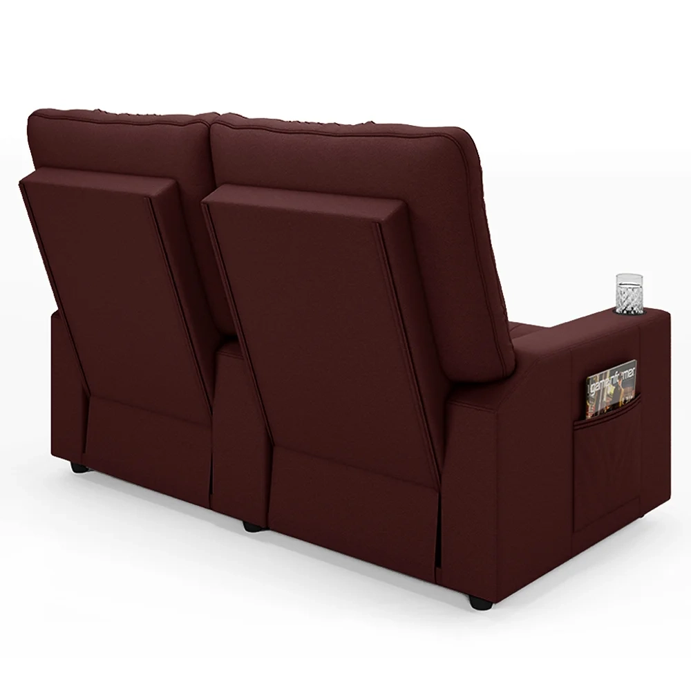 Poltrona de Cinema Reclinável 2 Lugares Baú USB Mallie FH9 Veludo Vinho - Mpozenato