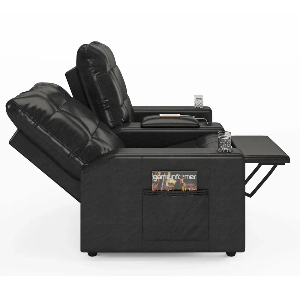 Poltrona de Cinema Reclinável 2 Lugares Baú USB Mallie FH9 PU Preto Brilho - Mpozenato