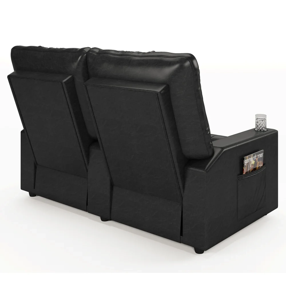 Poltrona de Cinema Reclinável 2 Lugares Baú USB Mallie FH9 PU Preto Brilho - Mpozenato