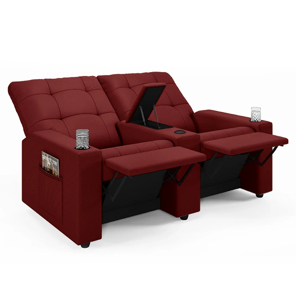 Poltrona de Cinema Reclinável 2 Lugares Baú USB Mallie FH9 Veludo Vermelho - Mpozenato