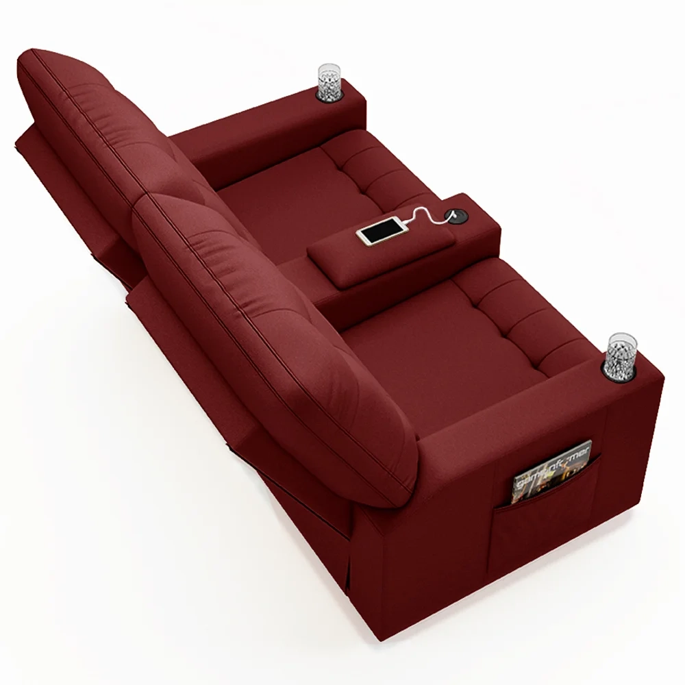 Poltrona de Cinema Reclinável 2 Lugares Baú USB Mallie FH9 Veludo Vermelho - Mpozenato