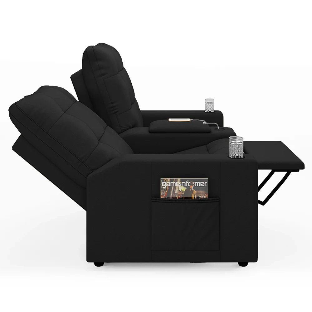 Poltrona de Cinema Reclinável 2 Lugares Baú USB Mallie FH9 PU Preto - Mpozenato