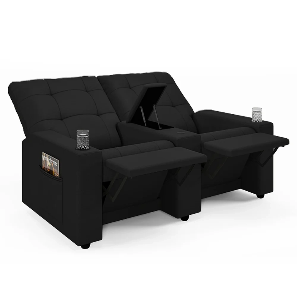 Poltrona de Cinema Reclinável 2 Lugares Baú USB Mallie FH9 PU Preto - Mpozenato