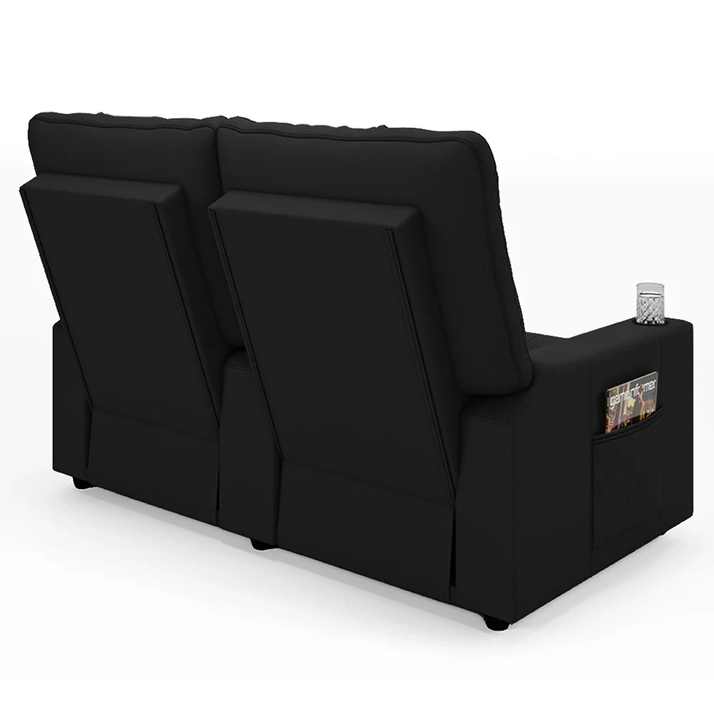 Poltrona de Cinema Reclinável 2 Lugares Baú USB Mallie FH9 PU Preto - Mpozenato