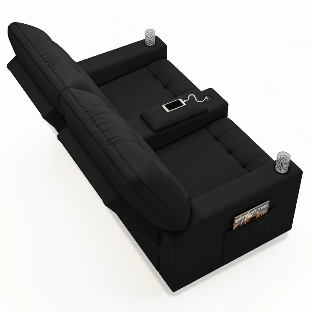 Poltrona de Cinema Reclinável 2 Lugares Baú USB Mallie FH9 PU Preto - Mpozenato