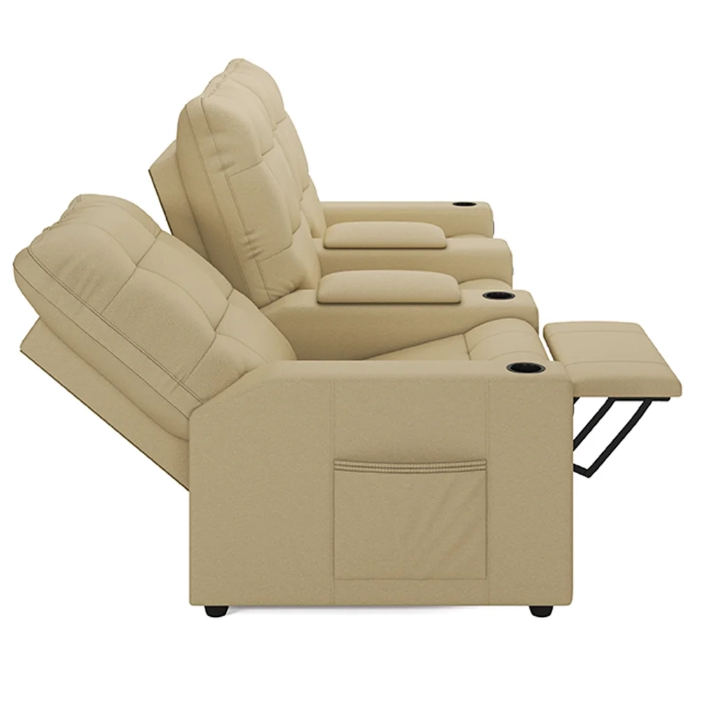 Poltrona de Cinema Reclinável 3 Lugares Baú USB Mallie FH9 Veludo Bege - Mpozenato
