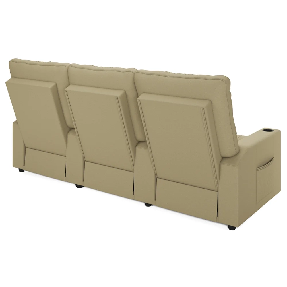 Poltrona de Cinema Reclinável 3 Lugares Baú USB Mallie FH9 Veludo Bege - Mpozenato