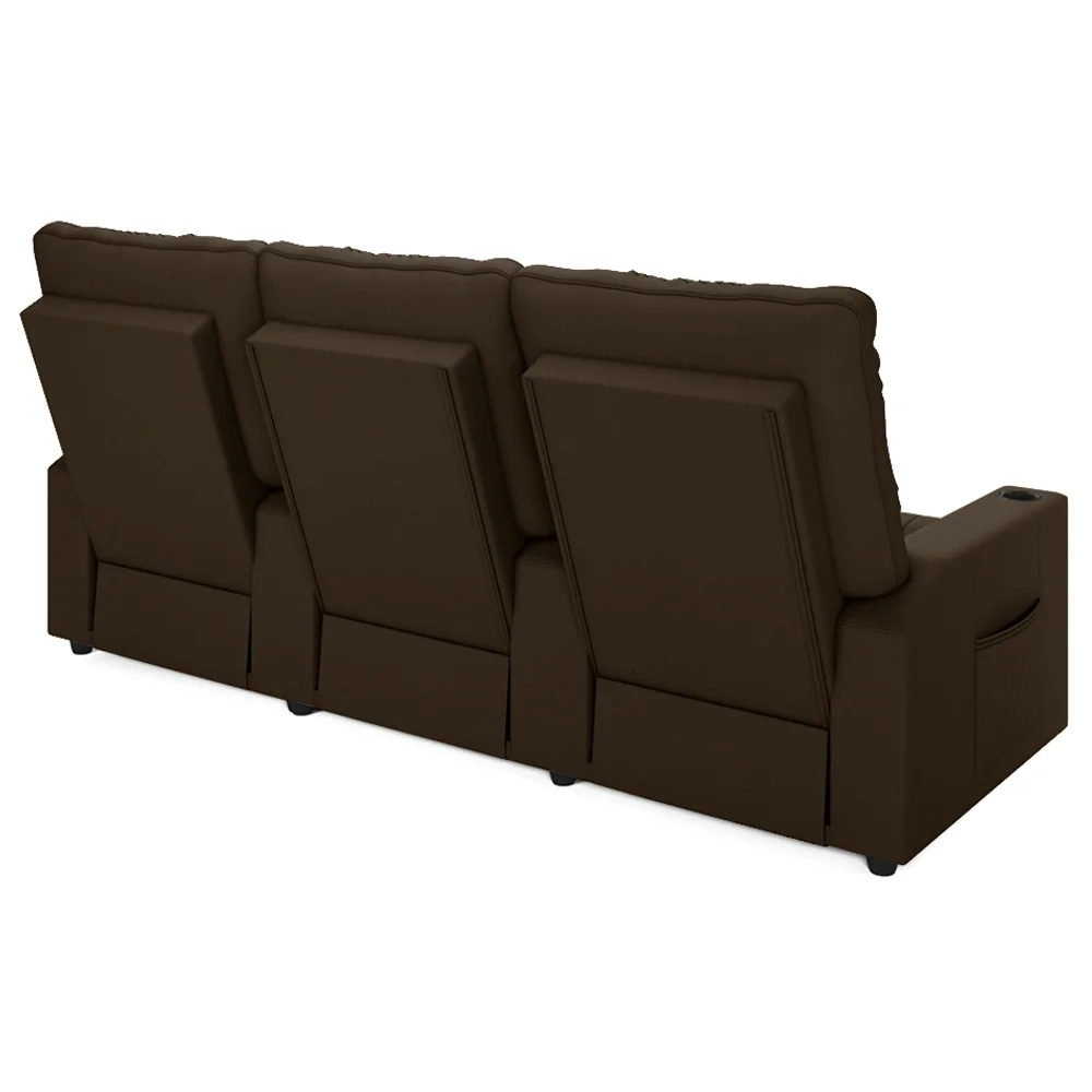 Poltrona de Cinema Reclinável 3 Lugares Baú USB Mallie FH9 Veludo Marrom - Mpozenato