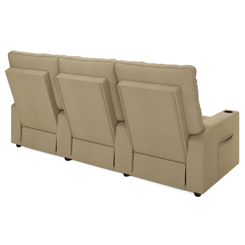 Poltrona de Cinema Reclinável 3 Lugares Baú USB Mallie FH9 Linho Bege - Mpozenato