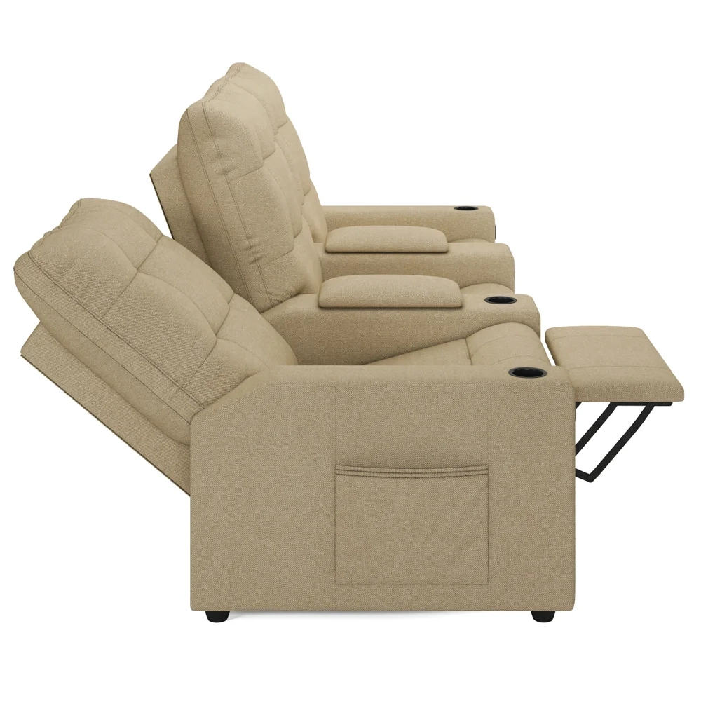 Poltrona de Cinema Reclinável 3 Lugares Baú USB Mallie FH9 Linho Bege - Mpozenato