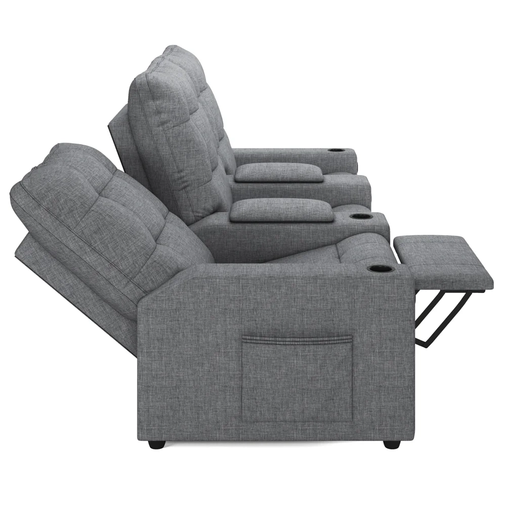 Poltrona de Cinema Reclinável 3 Lugares Baú USB Mallie FH9 Linho Cinza - Mpozenato