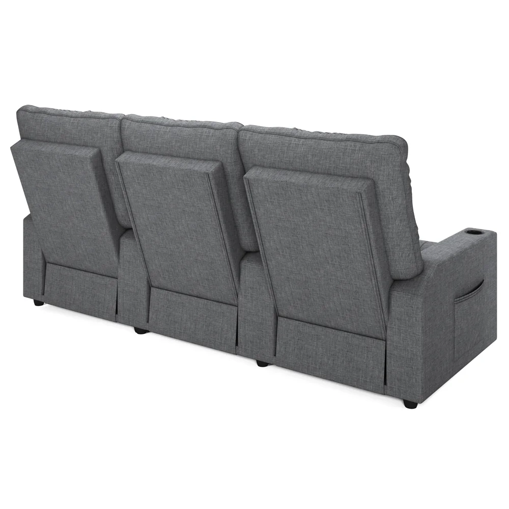 Poltrona de Cinema Reclinável 3 Lugares Baú USB Mallie FH9 Linho Cinza - Mpozenato