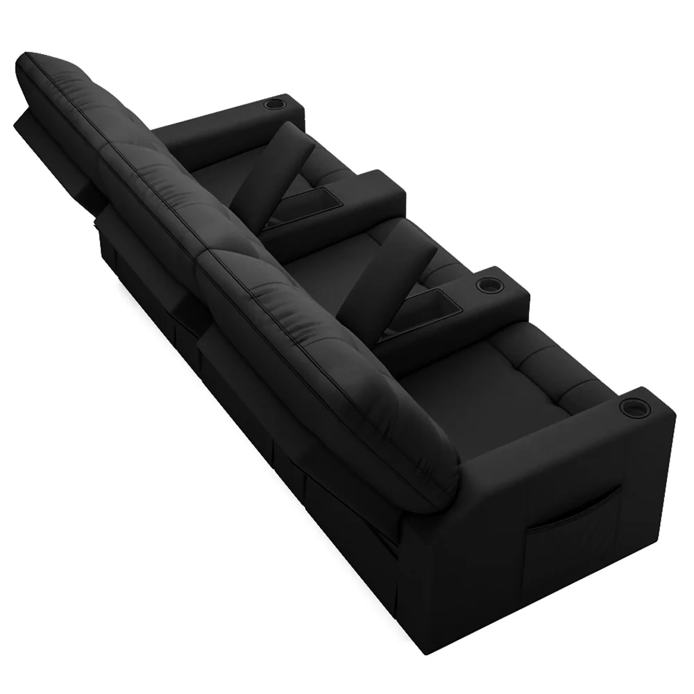 Poltrona de Cinema Reclinável 3 Lugares Baú USB Mallie FH9 Veludo Preto - Mpozenato