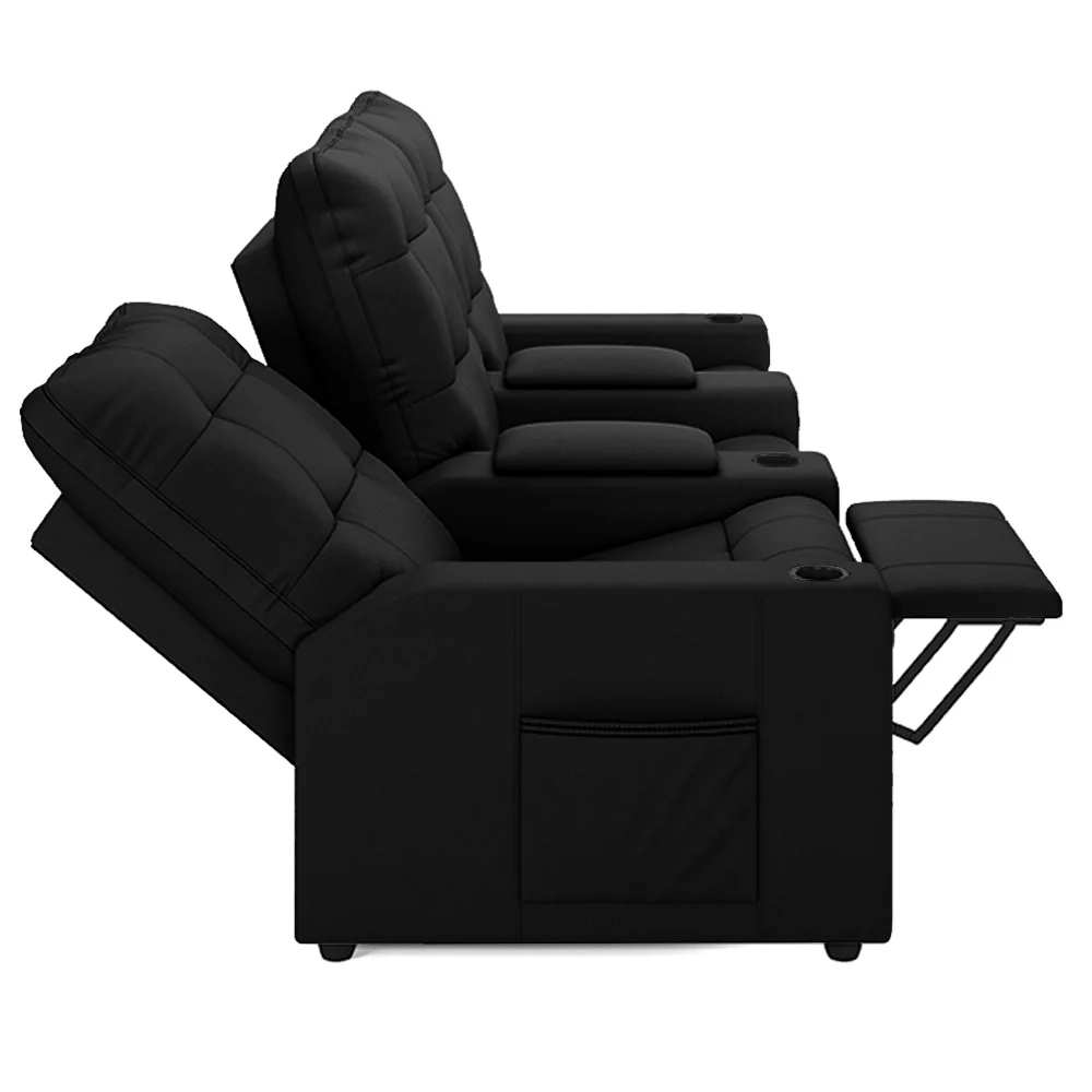 Poltrona de Cinema Reclinável 3 Lugares Baú USB Mallie FH9 Veludo Preto - Mpozenato