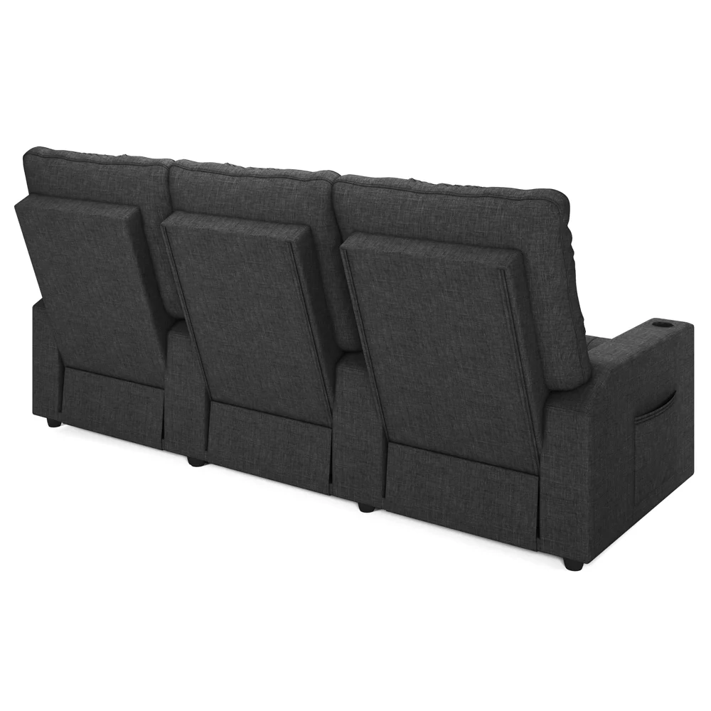 Poltrona de Cinema Reclinável 3 Lugares Baú USB Mallie FH9 Linho Grafite - Mpozenato