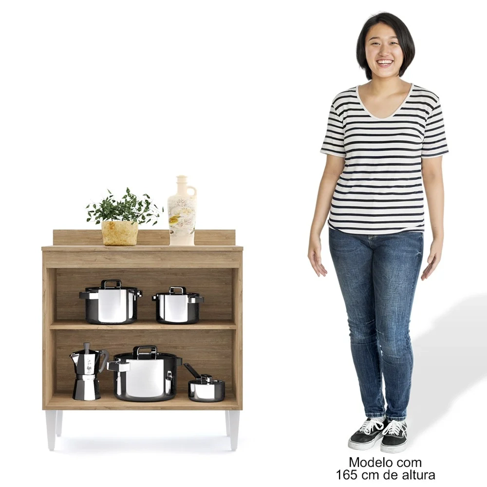 Balcão Gabinete 80cm 2 Portas Hawai Castanho/Preto - Lumil Móveis