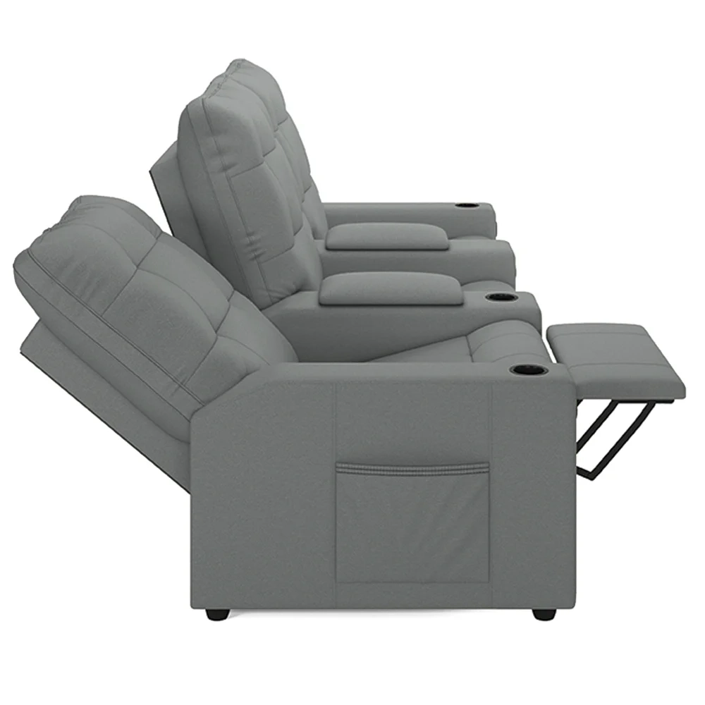 Poltrona de Cinema Reclinável 3 Lugares Baú USB Mallie FH9 PU Cinza - Mpozenato