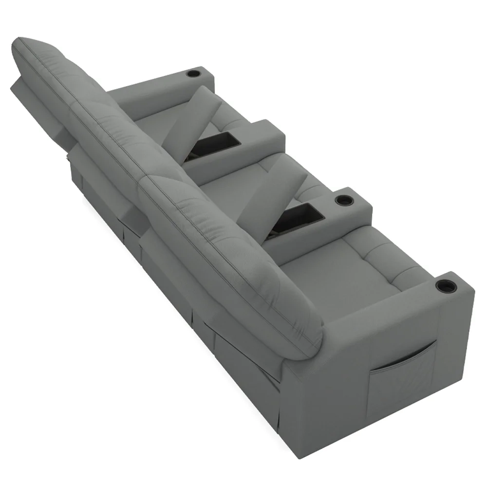 Poltrona de Cinema Reclinável 3 Lugares Baú USB Mallie FH9 PU Cinza - Mpozenato