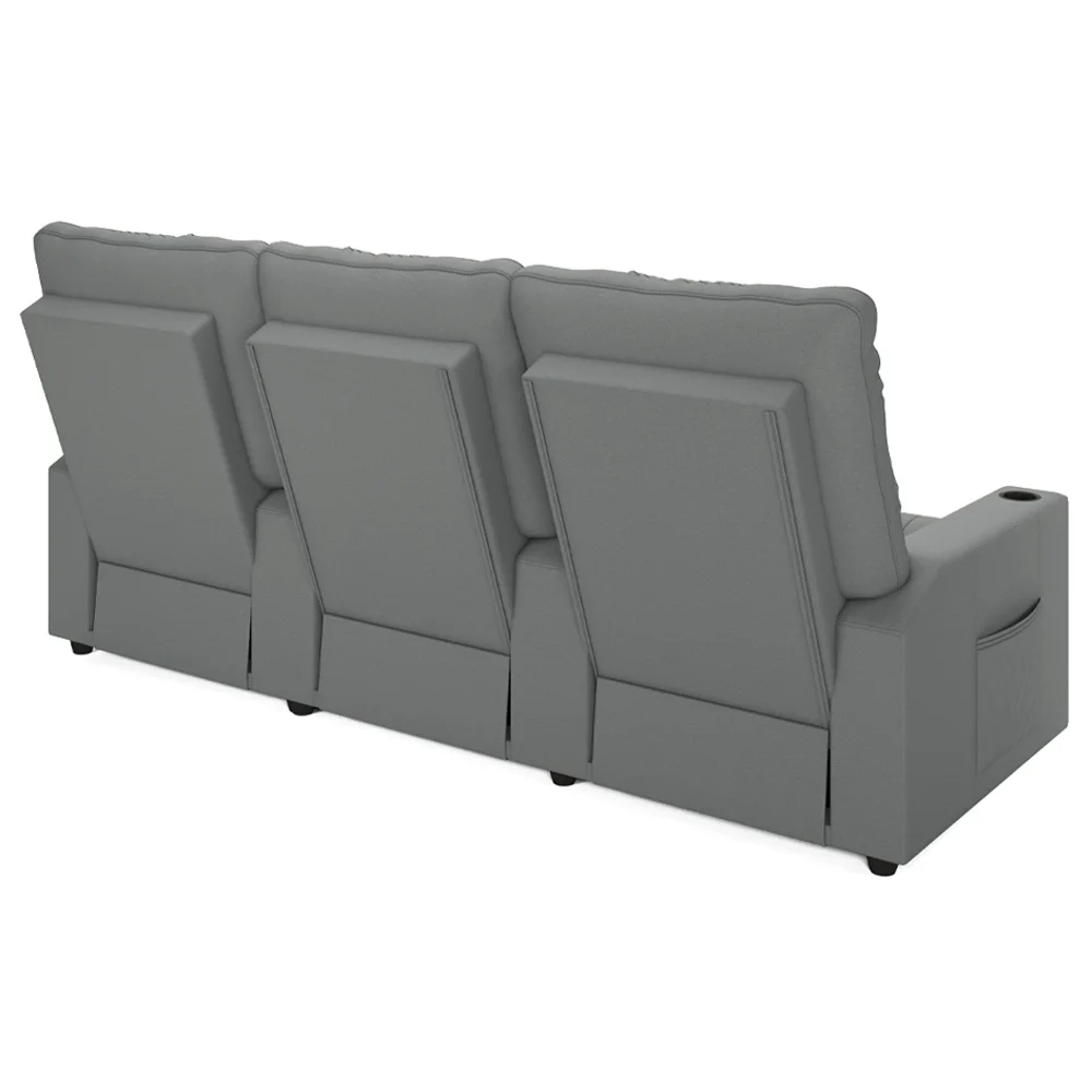 Poltrona de Cinema Reclinável 3 Lugares Baú USB Mallie FH9 PU Cinza - Mpozenato