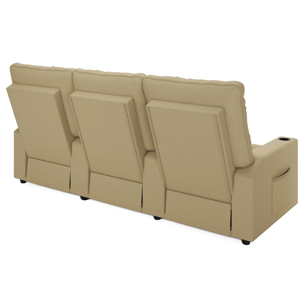 Poltrona de Cinema Reclinável 3 Lugares Baú USB Mallie FH9 PU Bege - Mpozenato