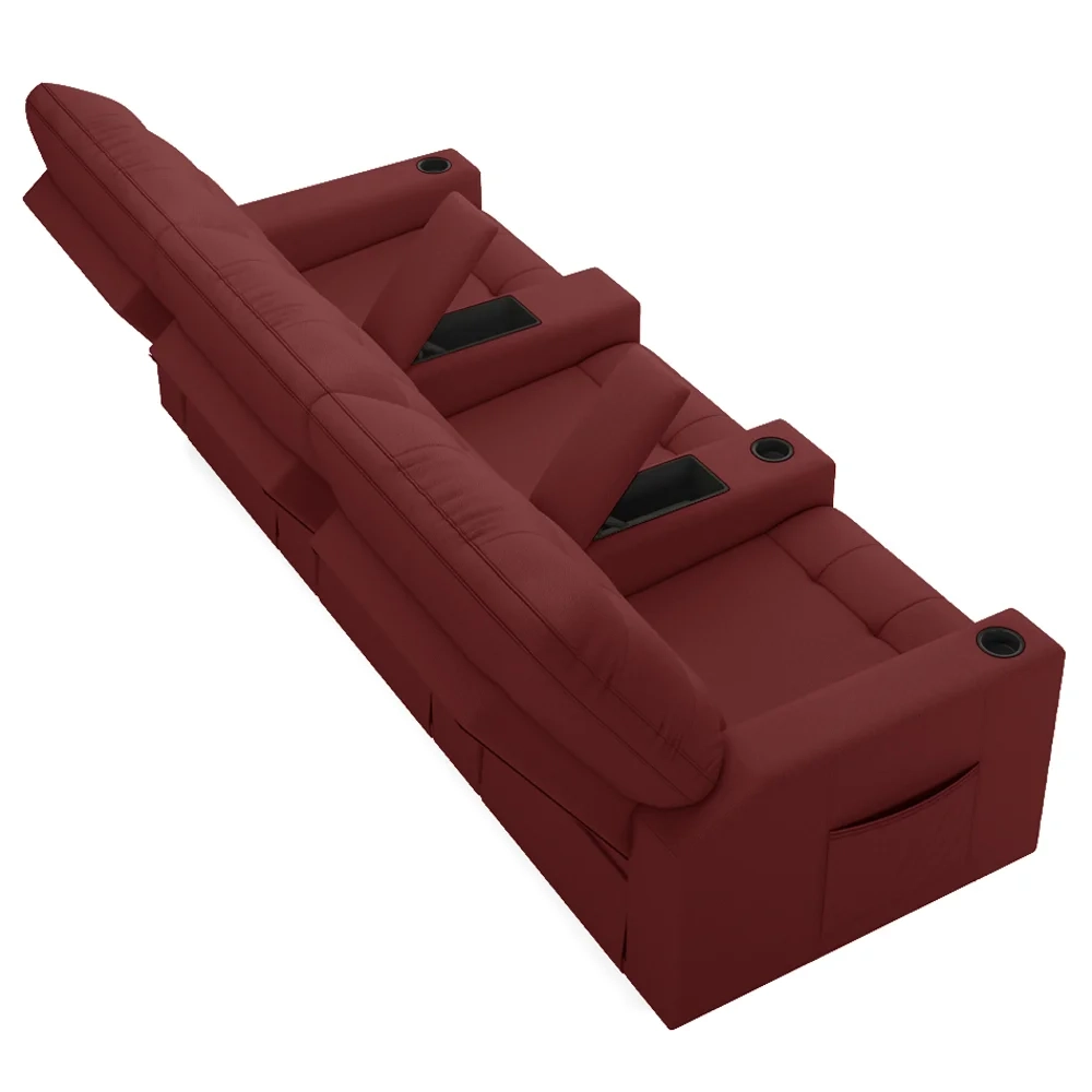 Poltrona de Cinema Reclinável 3 Lugares Baú USB Mallie FH9 PU Vermelho - Mpozenato